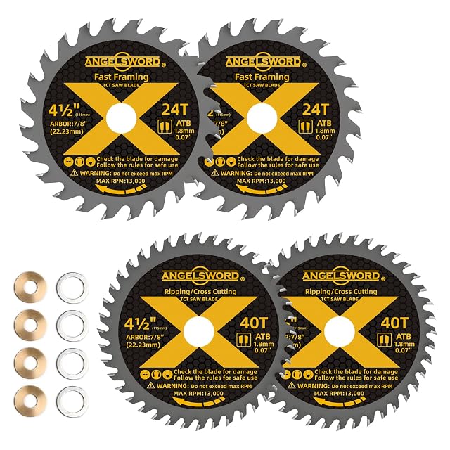 ANGELSWORD 4.5 inch circular saw blades, four pack, product photograph