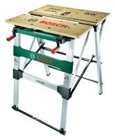 Bosch PWB 600 workbench with wooden top and metal frame, product photograph