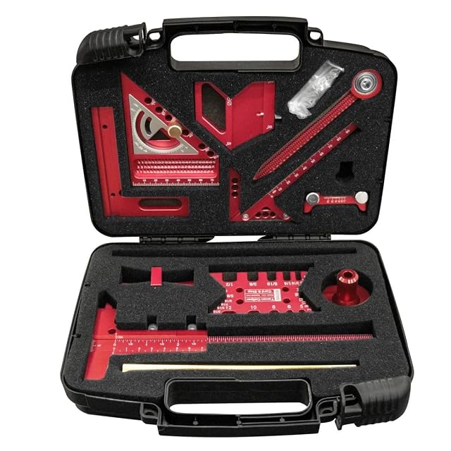 CCIEAO aluminum woodworking measuring and layout set with storage box, product photograph