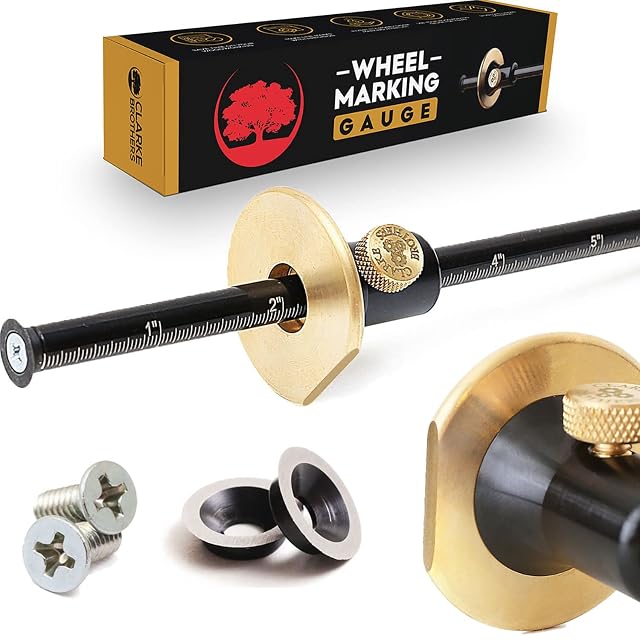 Clarke Brothers wheel marking gauge in brass and steel with spare cutters, product photograph