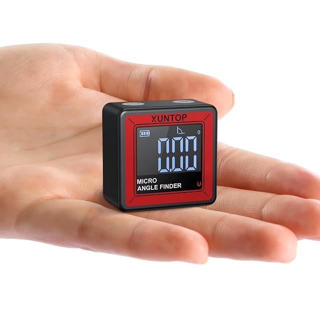 Magnetic digital angle gauge with V-grooved base, product photograph