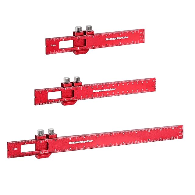 Draxzor three woodworking rules with sliding stop blocks, product photograph