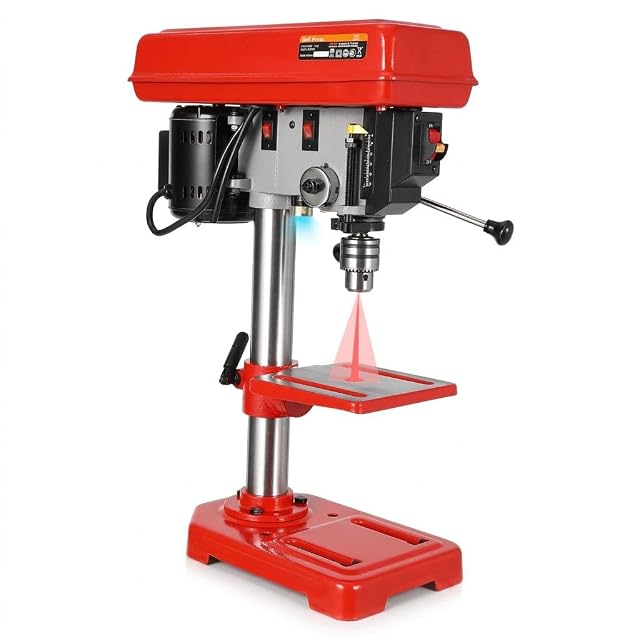 EcoSummer 8 inch benchtop drill press with tilting worktable, product photograph