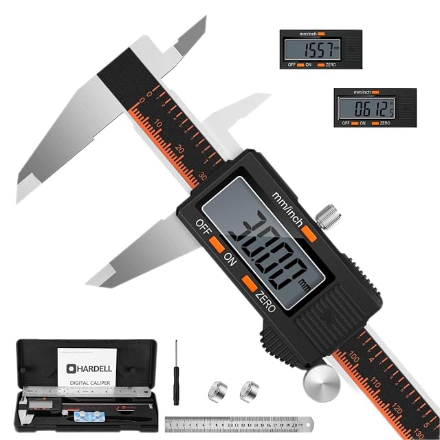 Stainless steel digital caliper with LCD display, product photograph