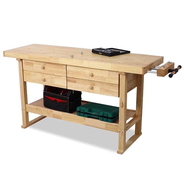 HRVEOCEI 60 inch wooden workbench with drawer and shelf, product photograph