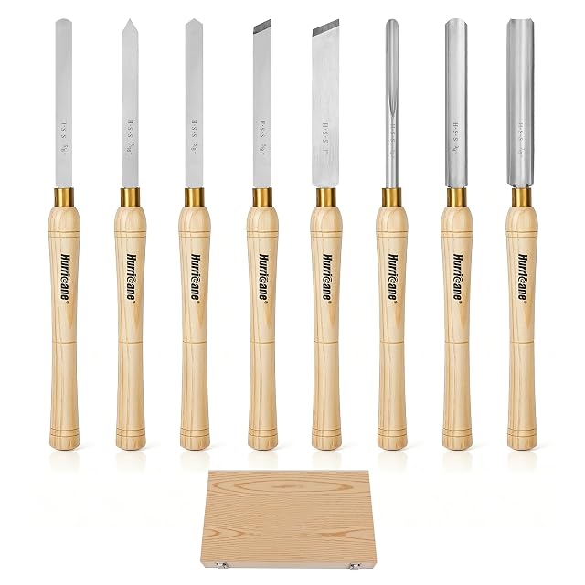 Hurricane eight piece HSS wood turning tool set with hardwood handles, product photograph