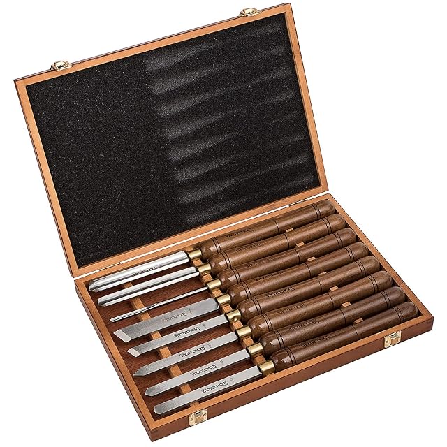 IMOTECHOM eight piece HSS wood turning tool set with teak handles, product photograph