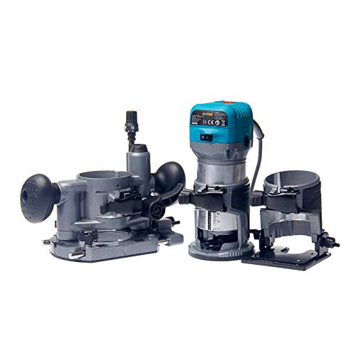 KATSU 710 W router set with three bases and collets, product photograph