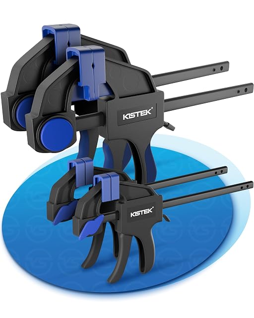 Set of four one-handed bar clamps, product photograph