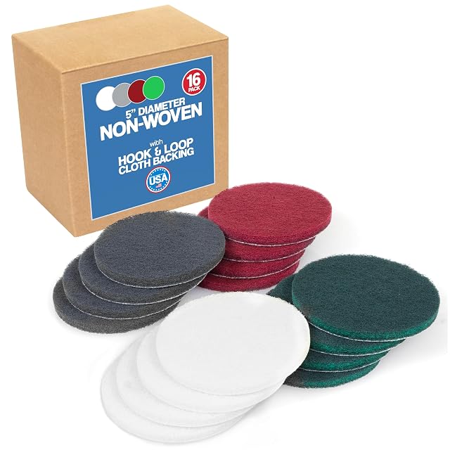 Peachtree 5 inch non-woven abrasive pads in four colors, product photograph