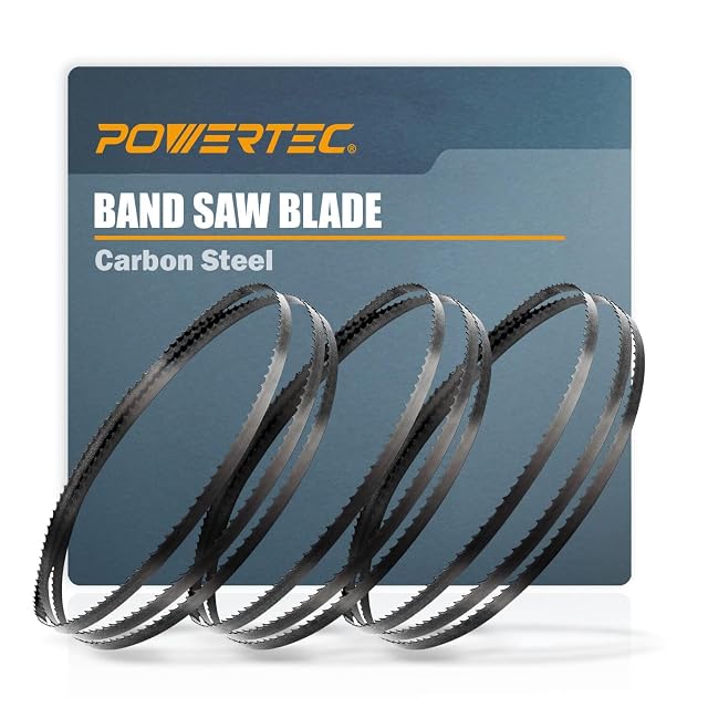 POWERTEC 105 inch band saw blade assortment, three blades, product photograph