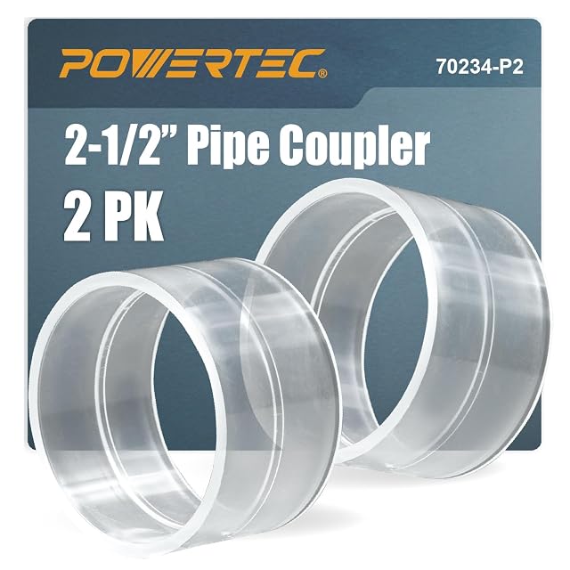 POWERTEC 70234 clear pipe coupling, pair, product photograph