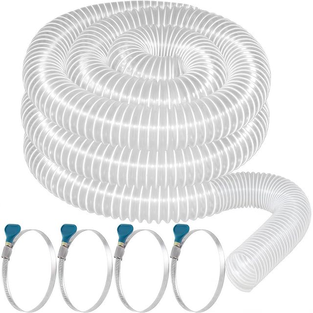 Qucship clear PVC dust collection hose with steel wire coil, product photograph