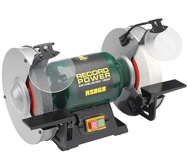 Record Power RSBG8 bench grinder with two wheels, product photograph