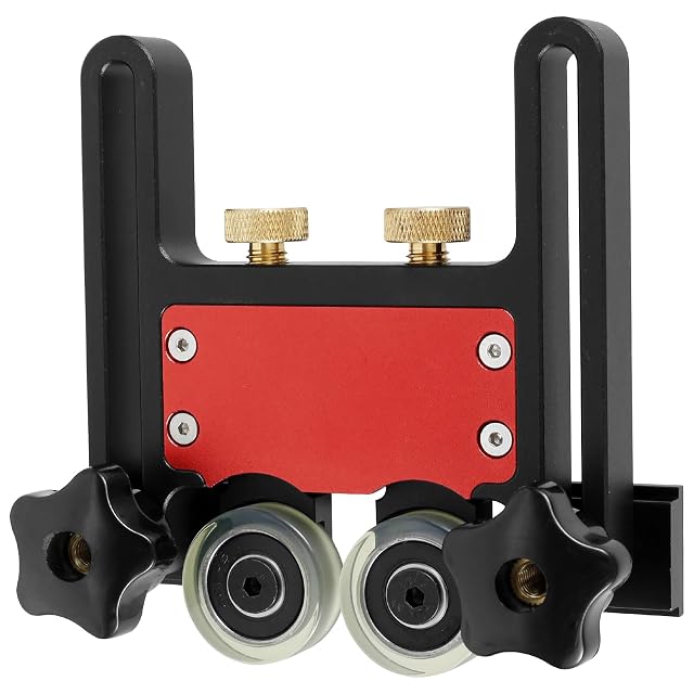 Aluminum roller featherboard with polyurethane wheels, product photograph