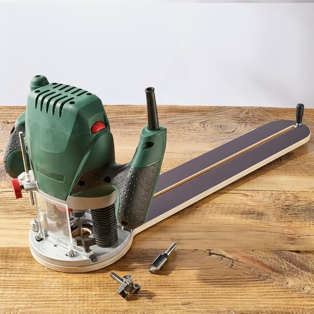 Router circle cutting jig with millimeter scale, product photograph