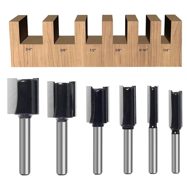 SICWOOD six piece straight router bit set, product photograph