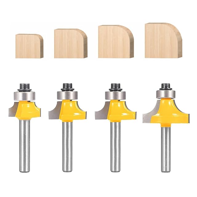 Totowood four piece roundover router bit set with bearings, product photograph