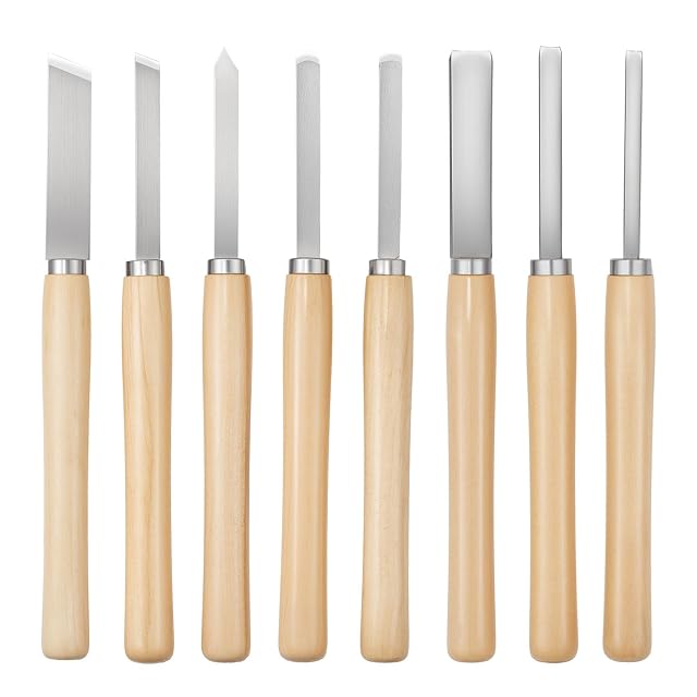 VEVOR eight piece carbon steel wood turning tool set with bag, product photograph