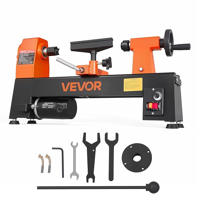 VEVOR 8 by 13 inch mini benchtop wood lathe, product photograph