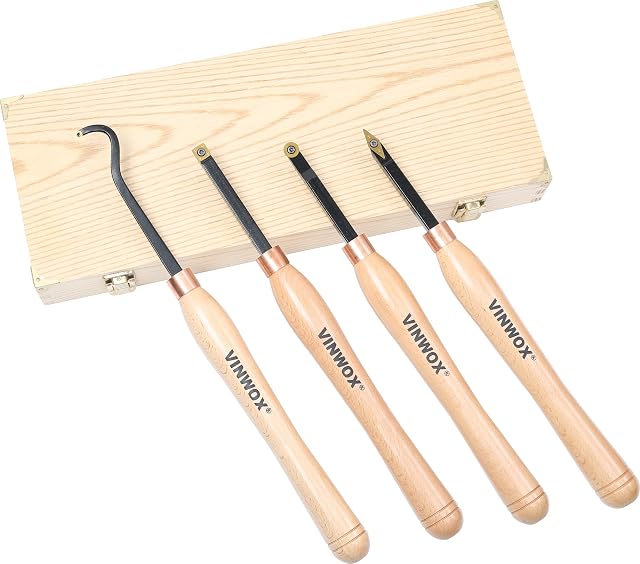 VINWOX four piece carbide turning tool set with beech handles, product photograph