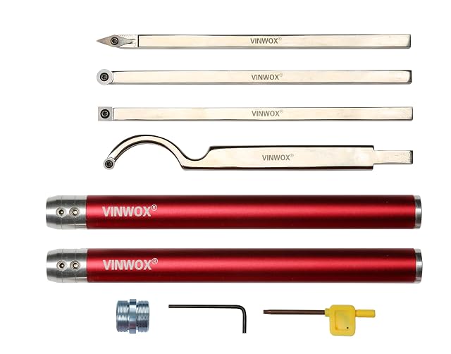 VINWOX nine piece carbide turning tool set with aluminum handles, product photograph