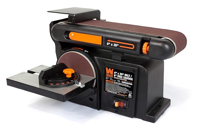 WEN 6502T benchtop belt and disc sander with cast iron base, product photograph
