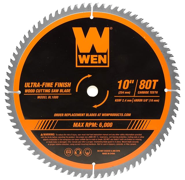 WEN BL1080 10 inch 80 tooth carbide tipped saw blade, product photograph