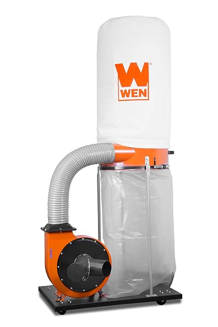 WEN DC1300 dust collector with vertical collection bag and mobile base, product photograph