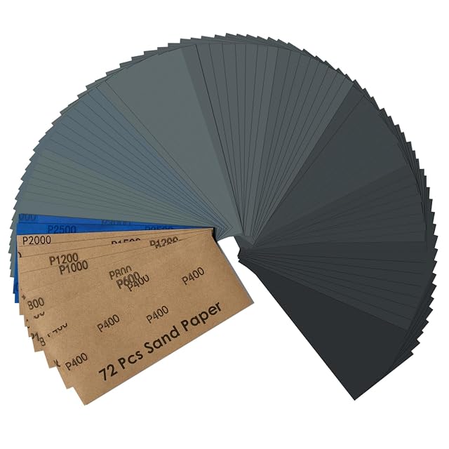 Assorted wet and dry sandpaper sheets, product photograph