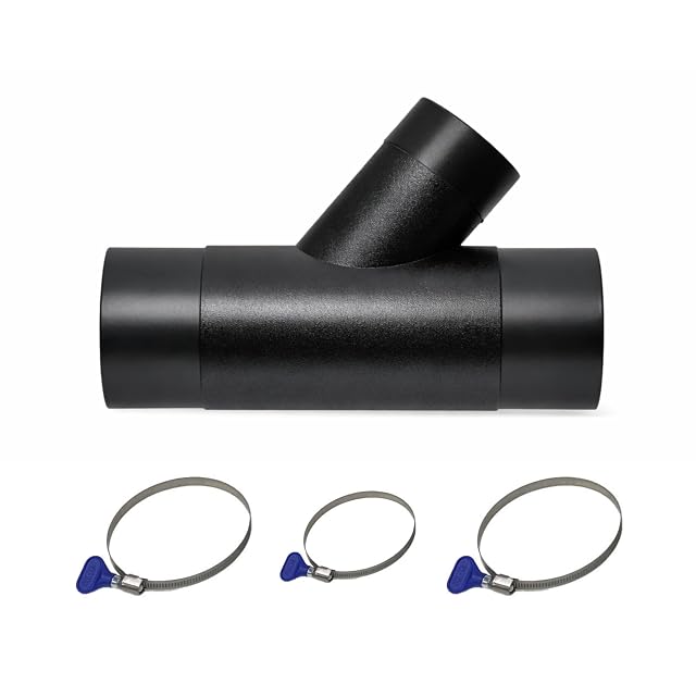 100 mm ABS Y-piece dust extraction fitting with hose clamps, product photograph
